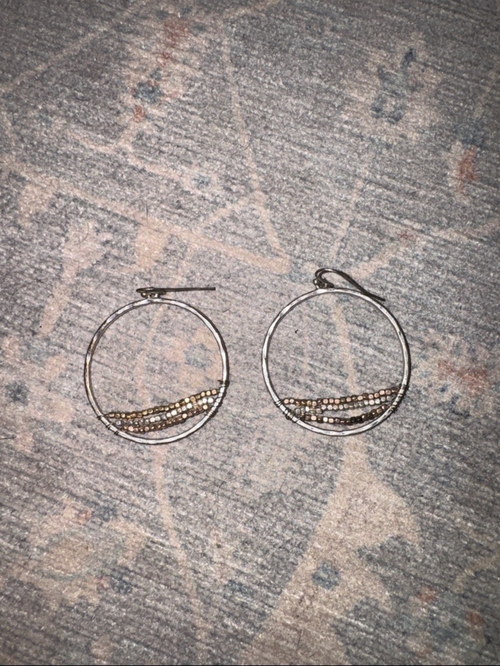 Silver Hoop Earrings with Gold Bead Accent - Women Jewelry
